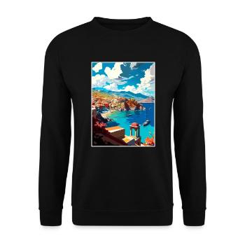 Küstendorf Kreta Griechenland Illustration Szene - Unisex Pullover - Schwarz - Vorne - Alina (178cm) & Michal (187cm)