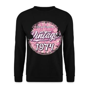 Vintage 1974 Pink Retro Design - Unisex Pullover - Schwarz - Vorne - Alina (178cm) & Michal (187cm)