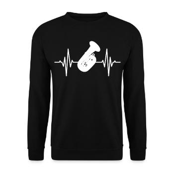 Tuba Spieler Herzschlag - Unisex Pullover - Schwarz - Vorne - Alina (178cm) & Michal (187cm)