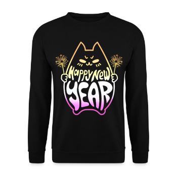 Happy New Year Cat #3 Frohes Neues Jahr Katze - Unisex Sweatshirt - black - Front - Alina (178cm) & Michal (187cm)