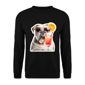 lustige Bulldogge mit Cocktail - Unisex Pullover - Schwarz - Vorne - Alina (178cm) & Michal (187cm)