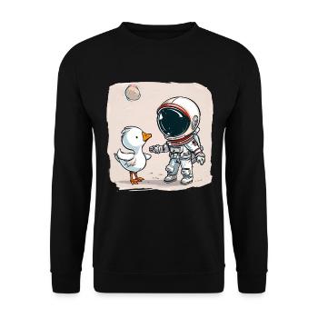 Mignon astronaute et oie dessin animé Design | Espace - Sweat-shirt Unisexe - noir - Devant - Alina (178cm) & Michal (187cm)