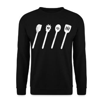 Kochlöffel Set Zeichnung - Unisex Pullover - Schwarz - Vorne - Alina (178cm) & Michal (187cm)