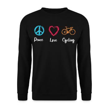 Frieden Liebe Radfahren - Unisex Pullover - Schwarz - Vorne - Alina (178cm) & Michal (187cm)