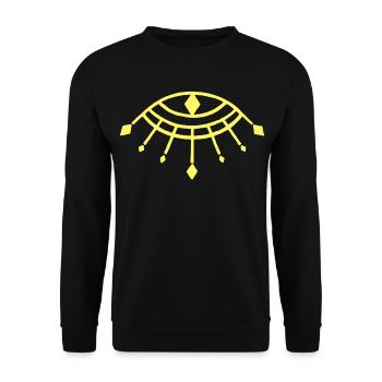 Gelbes Auge des Horus - Unisex Pullover - Schwarz - Vorne - Alina (178cm) & Michal (187cm)