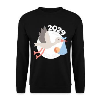 Storch mit Baby 2029 - Unisex Pullover - Schwarz - Vorne - Alina (178cm) & Michal (187cm)