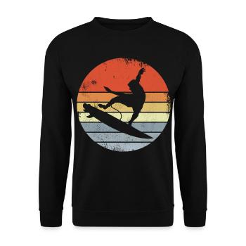 Surfen Vintage Look - Unisex Pullover - Schwarz - Vorne - Alina (178cm) & Michal (187cm)