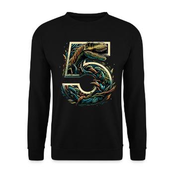 5 Years T-Rex 5th Birthday Gift - Unisex Sweatshirt - black - Front - Alina (178cm) & Michal (187cm)
