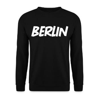 Berlin Schriftzug - Unisex Pullover - Schwarz - Vorne - Alina (178cm) & Michal (187cm)