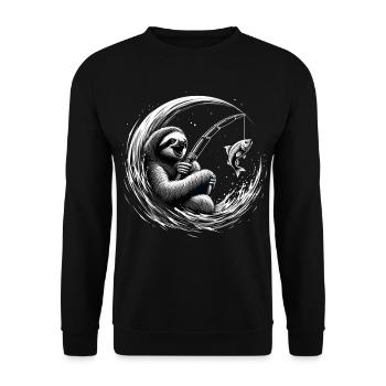 Angeln Faultier Angler Geschenk - Unisex Pullover - Schwarz - Vorne - Alina (178cm) & Michal (187cm)
