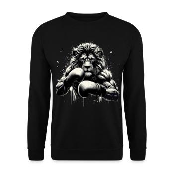 Lion Boxer Fighter Boxing Gift - Unisex Sweatshirt - black - Front - Alina (178cm) & Michal (187cm)