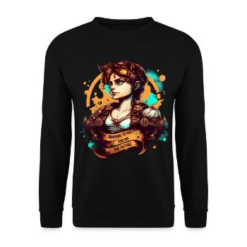 Steampunk Pilot Girl - Unisex Pullover - Schwarz - Vorne - Alina (178cm) & Michal (187cm)