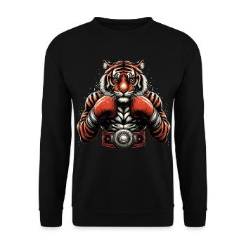 Tiger Boxer Kämpfer Boxen Geschenk - Unisex Pullover - Schwarz - Vorne - Alina (178cm) & Michal (187cm)