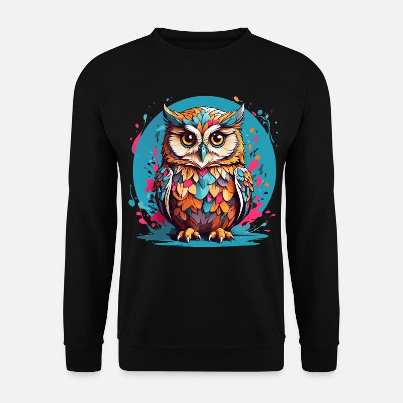 Liebenswerte Eule auf Farbklecksen - Unisex Pullover - Schwarz