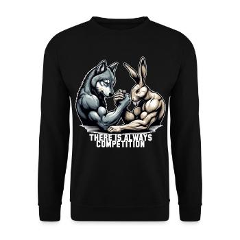 Armwrestling Armdrücken Wolf und Hase Geschenk - Unisex Pullover - Schwarz - Vorne - Alina (178cm) & Michal (187cm)