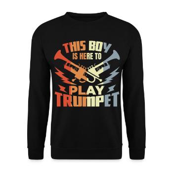 Junge der Trompete spielt - Unisex Pullover - Schwarz - Vorne - Alina (178cm) & Michal (187cm)