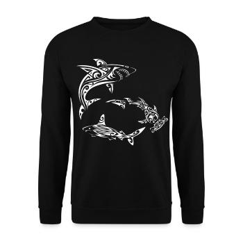 White Polynesian Sharks - Unisex Sweatshirt - black - Front - Alina (178cm) & Michal (187cm)