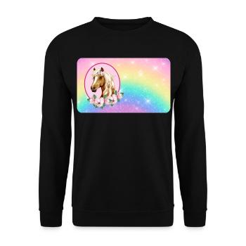 Pferd mit Blumen und Glitter Regenbogen  - Unisex Pullover - Schwarz - Vorne - Alina (178cm) & Michal (187cm)