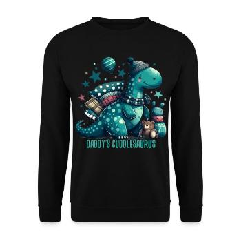 Daddy’s Cuddlesaurus Kuschel-Dinosaurier Geschenk - Unisex Pullover - Schwarz - Vorne - Alina (178cm) & Michal (187cm)