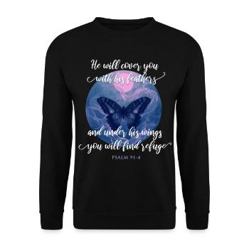 Citation chrétienne verset de la Bible papillon - Sweat-shirt Unisexe - noir - Devant - Alina (178cm) & Michal (187cm)