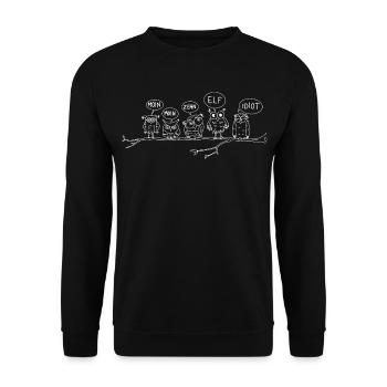 moin eulen lustig tiere wortspiel morgen hamburg - Unisex Pullover - Schwarz - Vorne - Alina (178cm) & Michal (187cm)