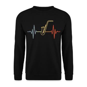 Vintage Saxophone Heartbeat - Unisex Sweatshirt - black - Front - Alina (178cm) & Michal (187cm)