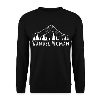 Wander Woman – Lustiges Berg & Outdoor Spruchmotiv - Unisex Pullover - Schwarz - Vorne - Alina (178cm) & Michal (187cm)