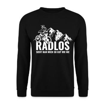 Mountainbike Radlos sieht man mich so gut wie nie - Unisex Pullover - Schwarz - Vorne - Alina (178cm) & Michal (187cm)