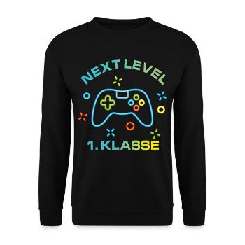 Bunte Spielekonsole Next Level 1.Klasse - Unisex Pullover - Schwarz - Vorne - Alina (178cm) & Michal (187cm)