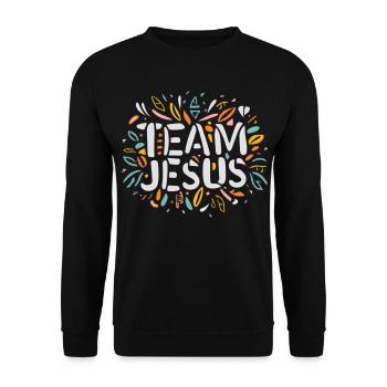 Ich bin Jesus – bunte Botschaft - Unisex Pullover - Schwarz - Vorne - Alina (178cm) & Michal (187cm)