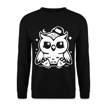 Cute Owl Figurine with Hat - Unisex Sweatshirt - black - Front - Alina (178cm) & Michal (187cm)