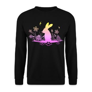 Lapin de Pâques sur prairie avec hirondelles - Sweat-shirt Unisexe - noir - Devant - Alina (178cm) & Michal (187cm)