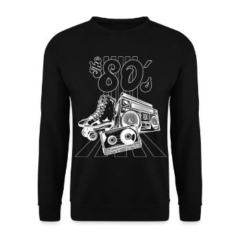 80er Nostalgie Boombox Sneaker - Unisex Pullover - Schwarz - Vorne - Alina (178cm) & Michal (187cm)
