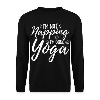 Ich schlafe nicht ich mache Yoga - Unisex Pullover - Schwarz - Vorne - Alina (178cm) & Michal (187cm)