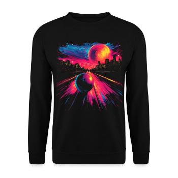 Retro Bowling 80er Jahre Look - Unisex Pullover - Schwarz - Vorne - Alina (178cm) & Michal (187cm)