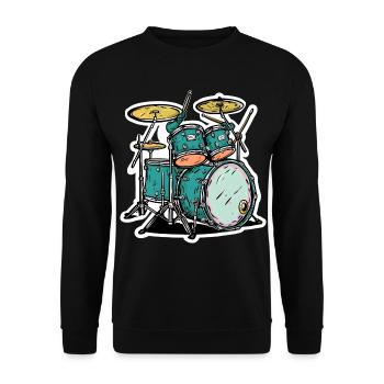Schlagzeug Cartoon Stil - Unisex Pullover - Schwarz - Vorne - Alina (178cm) & Michal (187cm)