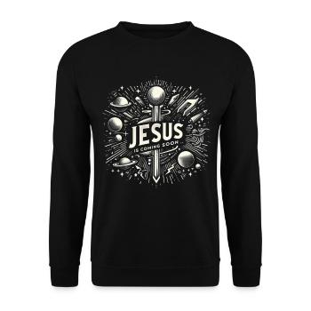 Jesus Kommt Bald – Kosmische Vision - Unisex Pullover - Schwarz - Vorne - Alina (178cm) & Michal (187cm)