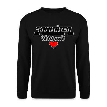 Sanitäter mit Herz: Klamotten für Helden! - Unisex Pullover - Schwarz - Vorne - Alina (178cm) & Michal (187cm)