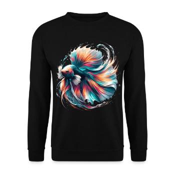 Leuchtender Betta Splendens, Kampffsich bunt - Unisex Pullover - Schwarz - Vorne - Alina (178cm) & Michal (187cm)