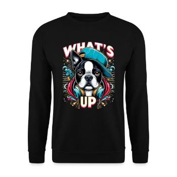 Boston Terrier Gangster Que se passe-t-il cadeau pour chien - Sweat-shirt Unisexe - noir - Devant - Alina (178cm) & Michal (187cm)