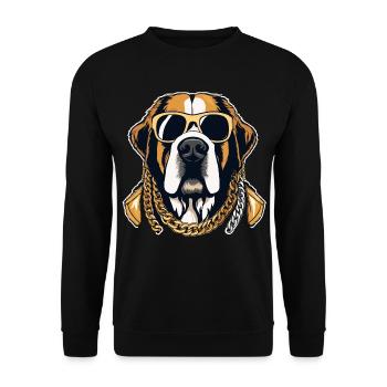 Bernhardiner Gangsta Gangster Hund Geschenk - Unisex Pullover - Schwarz - Vorne - Alina (178cm) & Michal (187cm)
