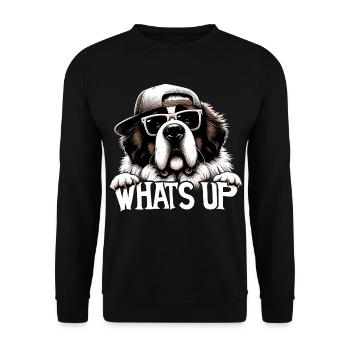 Bernhardiner Hund Was geht ab Geschenk - Unisex Pullover - Schwarz - Vorne - Alina (178cm) & Michal (187cm)