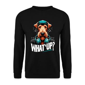 Irish Terrier Was geht ab Gangsta Hund Geschenk - Unisex Pullover - Schwarz - Vorne - Alina (178cm) & Michal (187cm)
