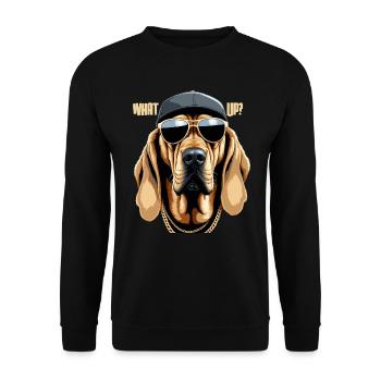 Bloodhound Was geht Gangsta Hund Geschenk - Unisex Pullover - Schwarz - Vorne - Alina (178cm) & Michal (187cm)