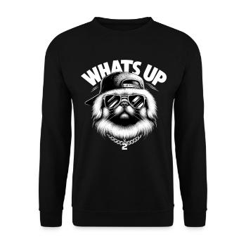 Pekingese Was geht ab Löwenhund Hund Geschenk - Unisex Pullover - Schwarz - Vorne - Alina (178cm) & Michal (187cm)