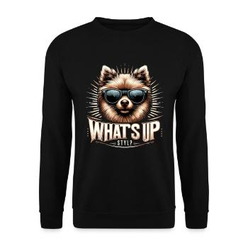 Kleinspitz Spitz Was geht ab Gangsta Hund Geschenk - Unisex Pullover - Schwarz - Vorne - Alina (178cm) & Michal (187cm)