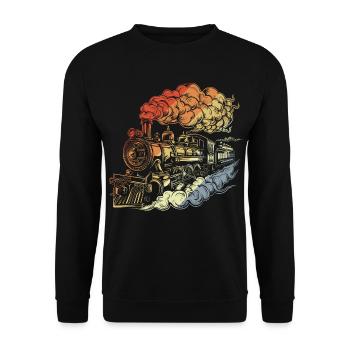 Retro Dampflokomotive - Unisex Pullover - Schwarz - Vorne - Alina (178cm) & Michal (187cm)
