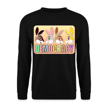 DEMOKRATIE FÜR KINDER – KANINCHEN - Unisex Pullover - Schwarz - Vorne - Alina (178cm) & Michal (187cm)