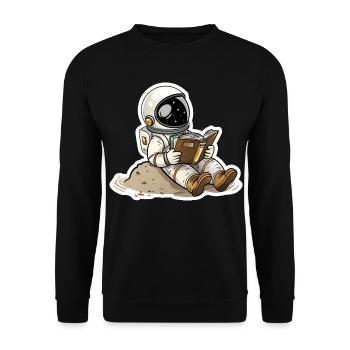 Astronaut bequem auf einem Planeten und liest - Unisex Pullover - Schwarz - Vorne - Alina (178cm) & Michal (187cm)
