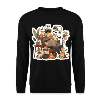 Cat love cat owners in the evening home office - Unisex Sweatshirt - black - Front - Alina (178cm) & Michal (187cm)